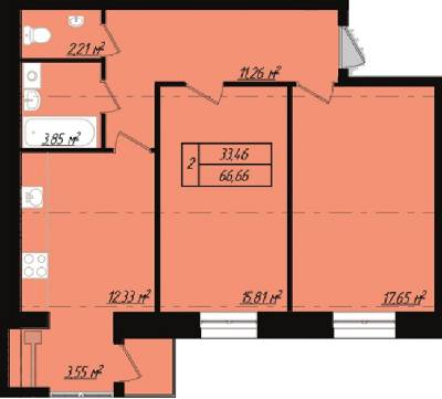 2-кімнатна 66.66 м² в ЖК Тріумф Софіївський від забудовника, с. Щасливе