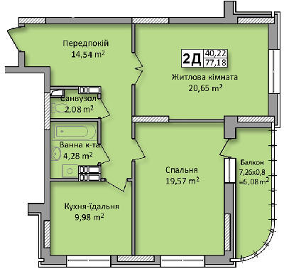 2-кімнатна 77.18 м² в ЖК по вул. Ю. Кондратюка від 22 500 грн/м², Київ