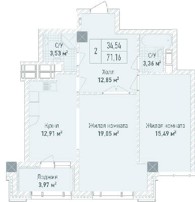 2-комнатная 71.16 м² в ЖК Бульвар Фонтанов от 68 150 грн/м², Киев