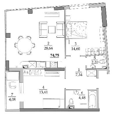 2-кімнатна 74.75 м² в Мкрн Таїровські сади від 19 550 грн/м², с. Лиманка