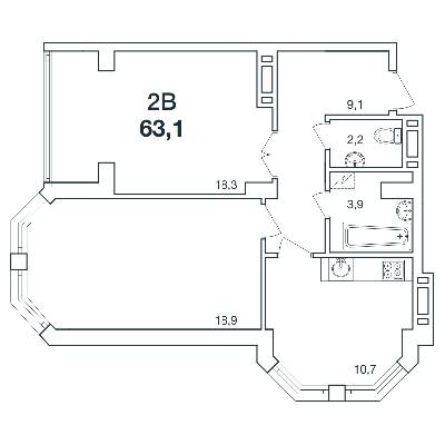 2-кімнатна 63.1 м² в ЖК Нова Європа від 16 550 грн/м², с. Ілічанка