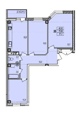 3-комнатная 81 м² в ЖК Дмитриевский от застройщика, Одесса