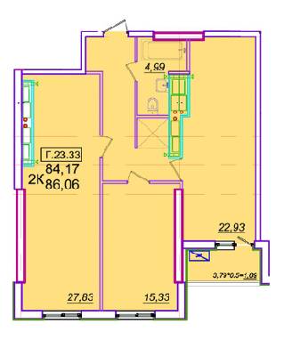 2-комнатная 86.06 м² в ЖК Родос от 23 550 грн/м², Одесса