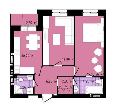 2-комнатная 60.44 м² в ЖК Одесская Чайка (Сахарова) от 17 000 грн/м², с. Крыжановка