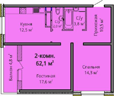 2-кімнатна 62.1 м² в ЖК Альтаїр 3 від 24 700 грн/м², Одеса