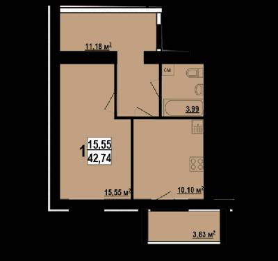 1-комнатная 42.74 м² в ЖК Мира-3 от 9 800 грн/м², Харьков