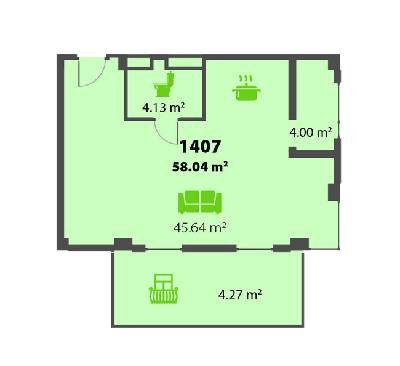 Вільне планування 58.04 м² в ЖК П'ятий континент від 26 250 грн/м², Дніпро