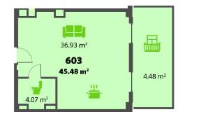 Свободная планировка 45.48 м² в ЖК Пятый континент от 20 500 грн/м², Днепр