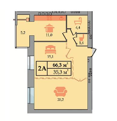 2-комнатная 66.3 м² в ЖК Счастливый от 14 300 грн/м², Днепр