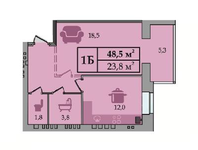 1-кімнатна 48.5 м² в ЖК Щасливий від 15 000 грн/м², Дніпро