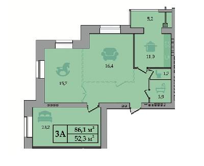 3-кімнатна 86.5 м² в ЖК Щасливий від 14 600 грн/м², Дніпро