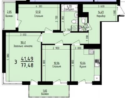 3-комнатная 77.48 м² в ЖК Plus от застройщика, Львов