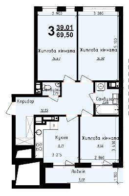 3-кімнатна 69.5 м² в ЖК Plus 2 від забудовника, Львів