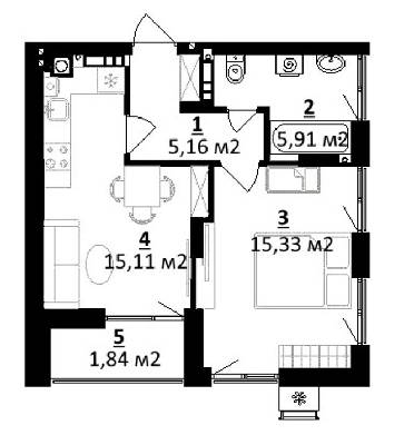 1-кімнатна 43.35 м² в ЖК Residence від 15 500 грн/м², м. Миронівка