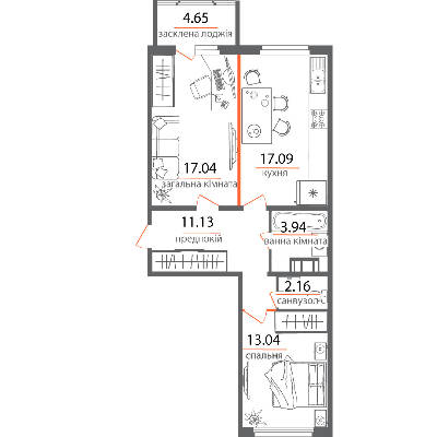 2-комнатная 69.5 м² в ЖК Привітний квартал от застройщика, Киев