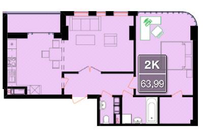 2-комнатная 63.99 м² в ЖК Смарагдові вежі от застройщика, Ивано-Франковск