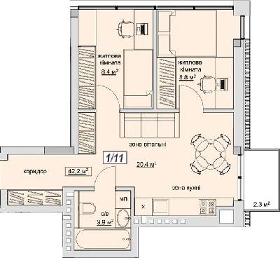 2-кімнатна 42.2 м² в ЖК Grand Village від забудовника, с. Сокільники