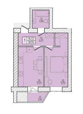 1-кімнатна 38.55 м² в ЖК Злагода від 13 500 грн/м², м. Винники