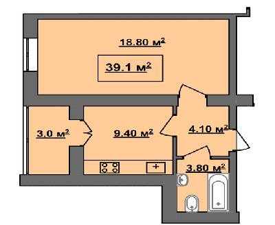 1-комнатная 39.1 м² в ЖК Княгинин Парк от 11 450 грн/м², Ивано-Франковск