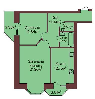 2-кімнатна 62 м² в ЖК по бул. Незалежності від 11 250 грн/м², м. Калуш