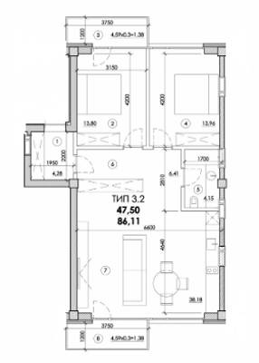 3-кімнатна 86.11 м² в ЖК Молодіжний від 16 000 грн/м², Дніпро