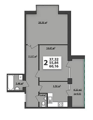 2-кімнатна 60.16 м² в ЖК М'ята Авеню від 14 200 грн/м², м. Винники