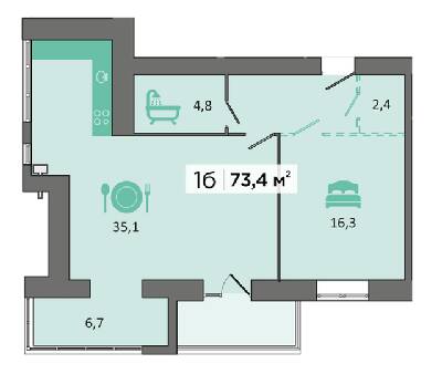 1-комнатная 73.4 м² в ЖК Dubinina от 19 500 грн/м², Днепр