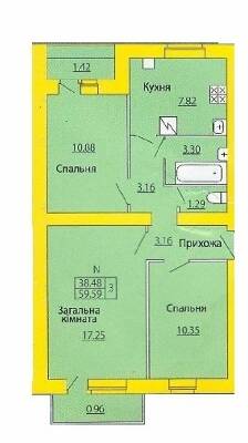 3-кімнатна 59.59 м² в ЖК на вул. Заводська, 1Г від 6 000 грн/м², м. Деражня