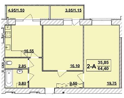 2-комнатная 64.4 м² в ЖК Академ городок от 12 000 грн/м², Хмельницкий