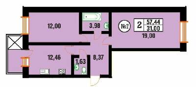 2-комнатная 57.44 м² в ЖК Центральний от 10 700 грн/м², г. Красилов