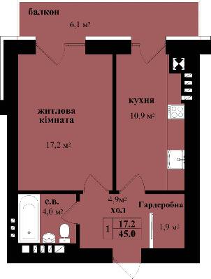 1-комнатная 45 м² в ЖК на ул. Героев Майдана, 150 от застройщика, Черновцы