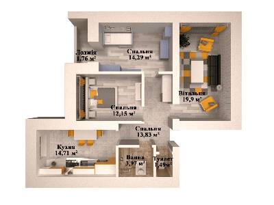 3-кімнатна 78.58 м² в ЖК Caramel Residence від забудовника, Луцьк