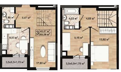 Двухуровневая 69.59 м² в ЖК Green House от застройщика, Чернигов