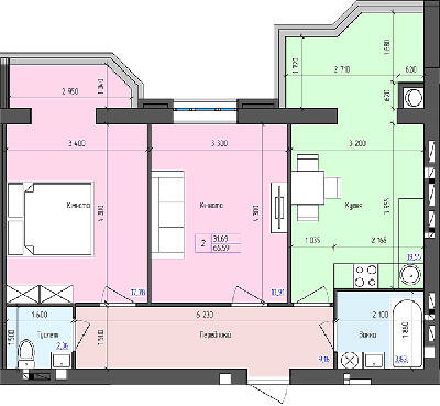 2-кімнатна 66.59 м² в ЖК Атлант від 17 500 грн/м², Луцьк