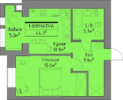 1-кімнатна 44.7 м² в ЖБ Ліпинський+ від забудовника, с. Липини