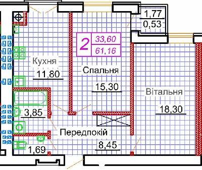 2-кімнатна 61.16 м² в ЖК Сімейна фортеця. Щастя від забудовника, с. Струмівка