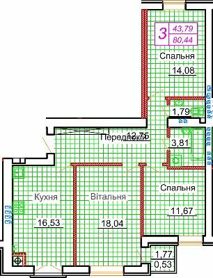 3-комнатная 80.44 м² в ЖК Симейна фортеця. Щастя от 15 750 грн/м², с. Струмовка