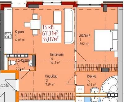 1-комнатная 67.31 м² в ЖК на ул. Муры от 34 250 грн/м², Винница