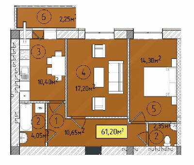 2-кімнатна 61.2 м² в ЖК Modern від 19 700 грн/м², Ужгород