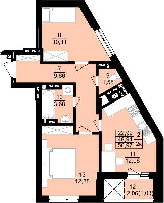 2-кімнатна 50.97 м² в ЖК Білогірський від 12 300 грн/м², Тернопіль