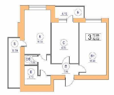 2-кімнатна 72.85 м² в ЖК Перлина Черкас від 11 400 грн/м², Черкаси