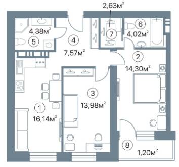 2-комнатная 64.22 м² в ЖК Оскар от 35 650 грн/м², Полтава