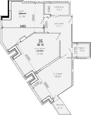 2-комнатная 89.18 м² в КД Солнечный от застройщика, Сумы