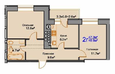 2-комнатная 49.5 м² в ЖК Мирный от 17 050 грн/м², Николаев