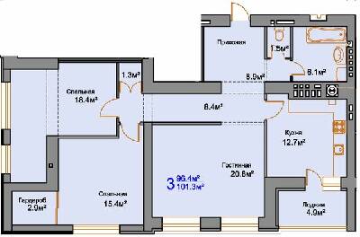 3-комнатная 101.3 м² в ЖК Мирный от 16 950 грн/м², Николаев
