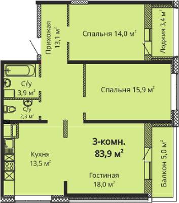 3-кімнатна 83.9 м² в ЖК Скай Сіті від 23 200 грн/м², Одеса