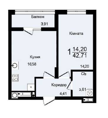 1-комнатная 42.71 м² в ЖК Washington City от 15 800 грн/м², Львов