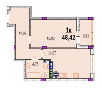 1-кімнатна 48.42 м² в ЖК Родинний маєток від забудовника, Вінниця