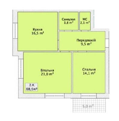 2-комнатная 68.5 м² в ЖК на ул. Малиновского, 20 от застройщика, Винница