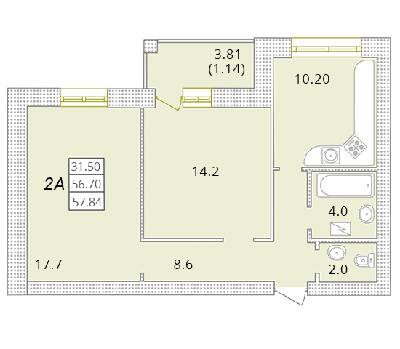 2-комнатная 57.84 м² в ЖК Парк Совиньон от 21 650 грн/м², пгт Таирово